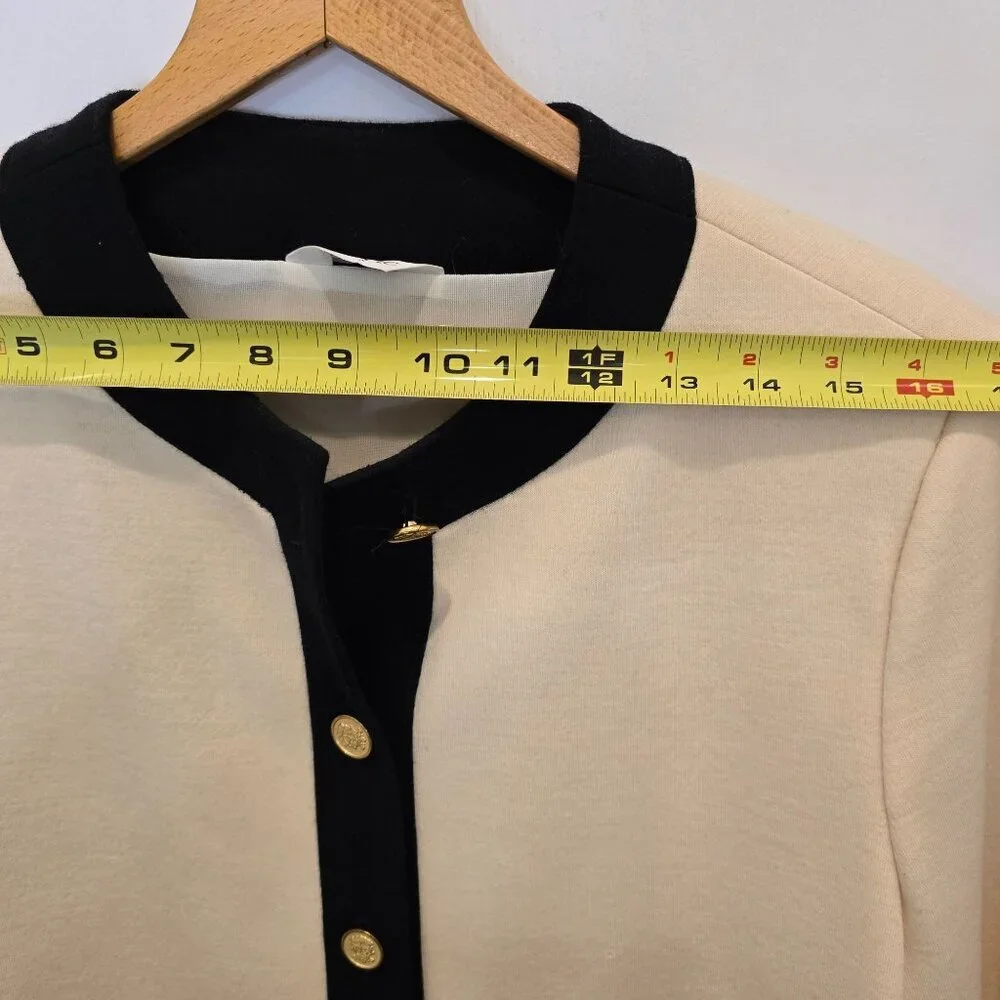 Vintage Bleyle Cream & Black Cardigan Sweater 100% Pure Wool Women's - Picture 10 of 13